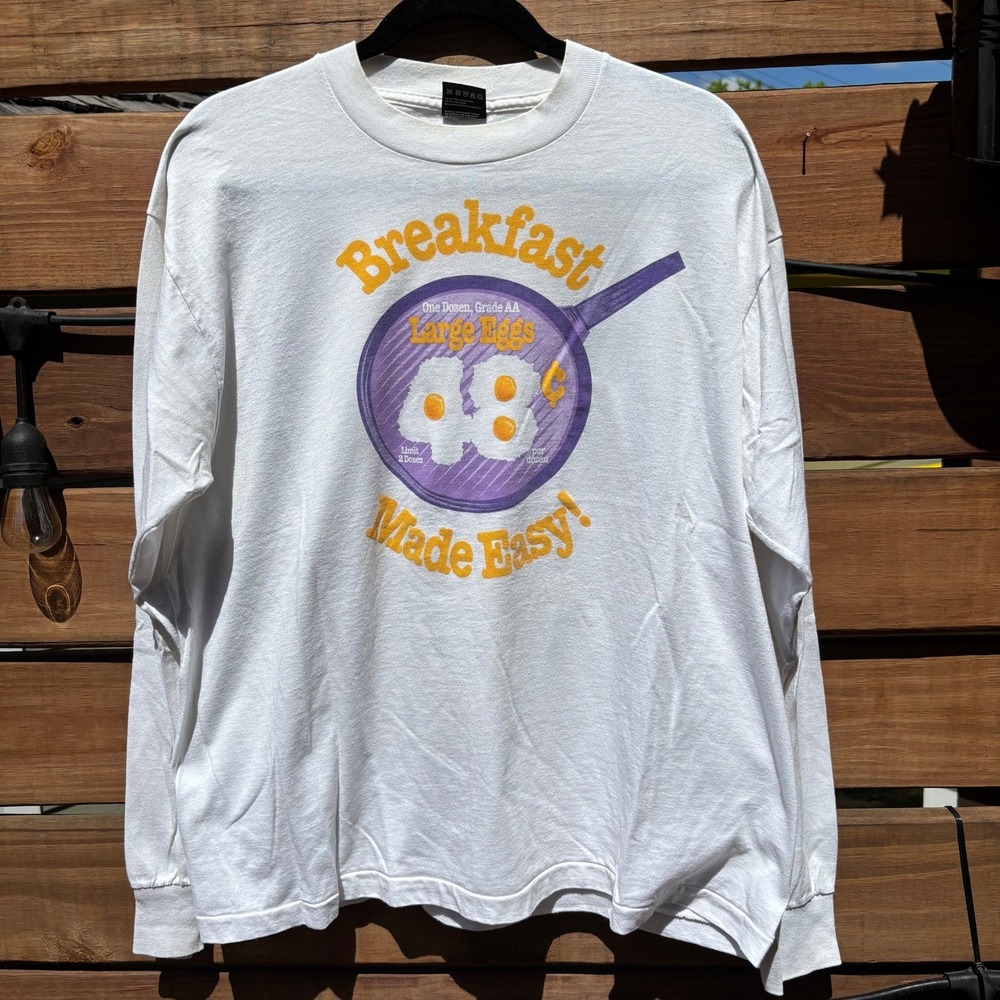 Fruit of the‎ Loom T-Shirt Mens XL White Good Breakfast Made Easy Graphic Tee